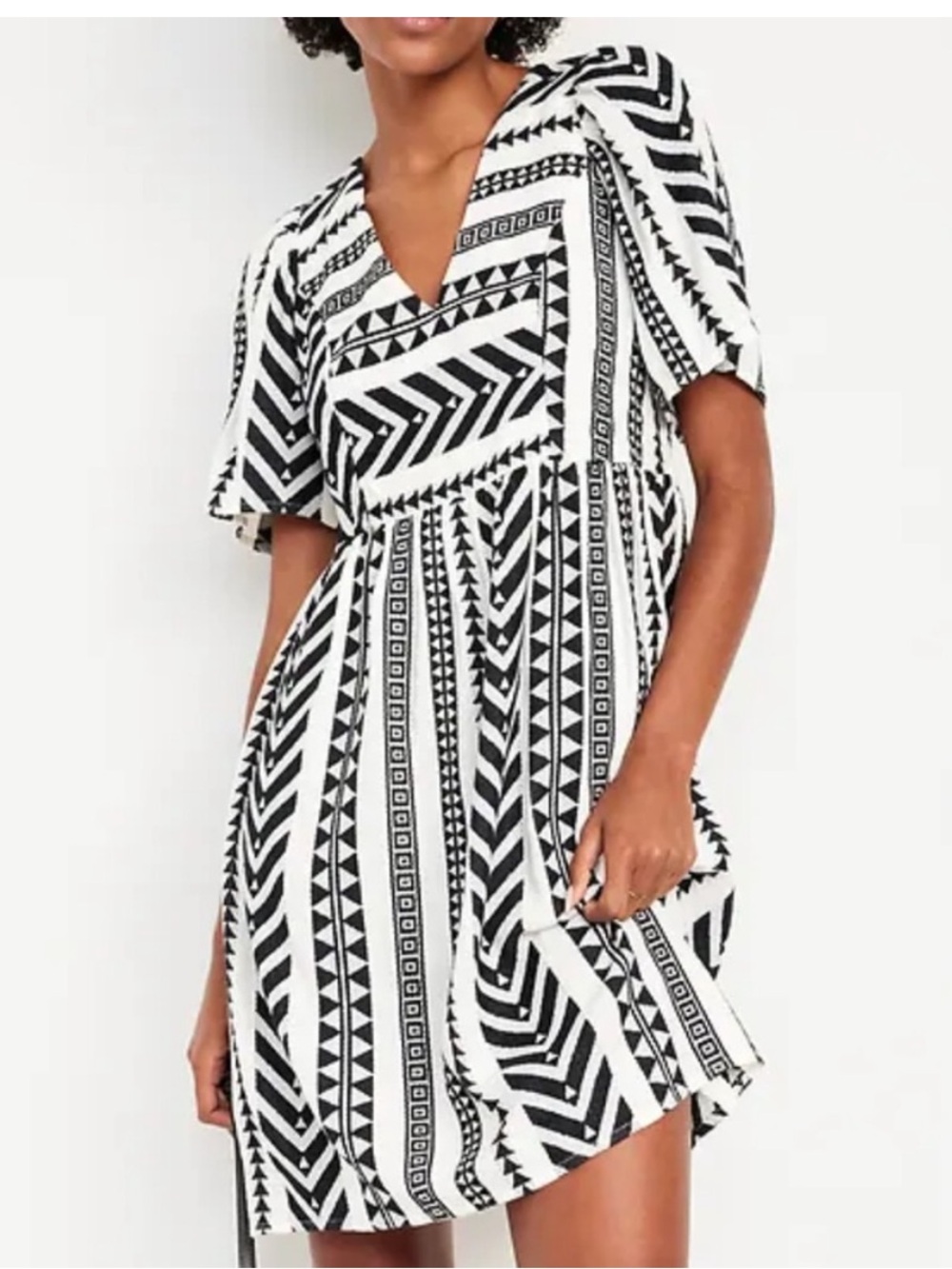 Old Navy Black & White Geometric Tribal V-Neck Dress XXL